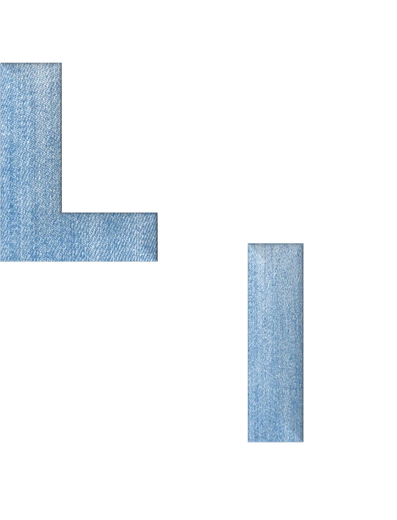 the letters l and l are made out of blue jeans, an album cover, letterism, on a black background, perlin noise, large vertical blank spaces, left right symmetry