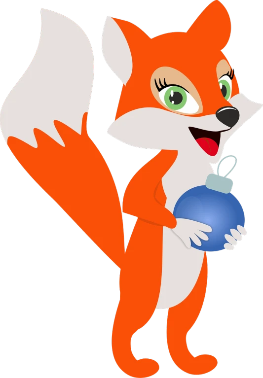 a cartoon fox holding a christmas ornament, a digital rendering, pixabay, she has long orange brown hair, 2 0 1 0 photo, vector, full body close-up shot