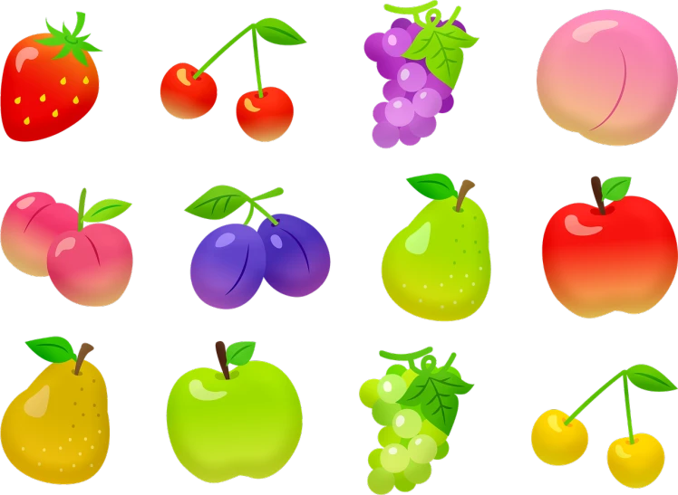 a bunch of different types of fruit on a black background, by Kiyoshi Yamashita, pixabay, pop art, game icon asset, background image, cute:2, with fruit trees