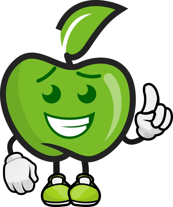 a green apple giving a thumbs up, vector art, inspired by Masamitsu Ōta, pixabay, digital art, black main color, avatar image, happy friend, here is one olive