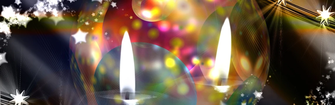 a couple of knives sitting on top of a table, a digital rendering, inspired by Agnes Lawrence Pelton, light and space, happy birthday candles, bokeh. brian spilner, translucent orbs, multicoloured
