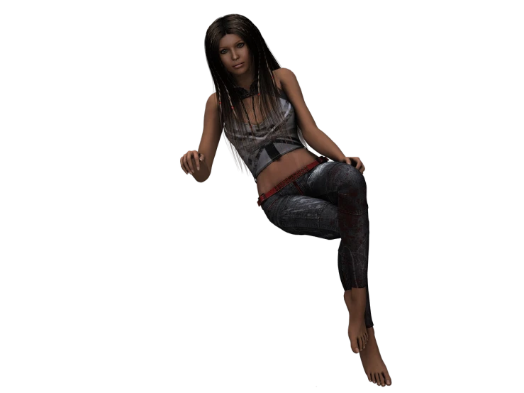 a beautiful young woman sitting on top of a skateboard, a 3D render, inspired by Genevieve Springston Lynch, zbrush central contest winner, dark black skin, photo-realistic low lighting, second life avatar, tattered gothic horror maiden