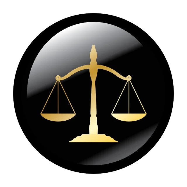 a golden balance scale on a black background, an illustration of, figuration libre, judge judy, circular, photo photo, pictogram