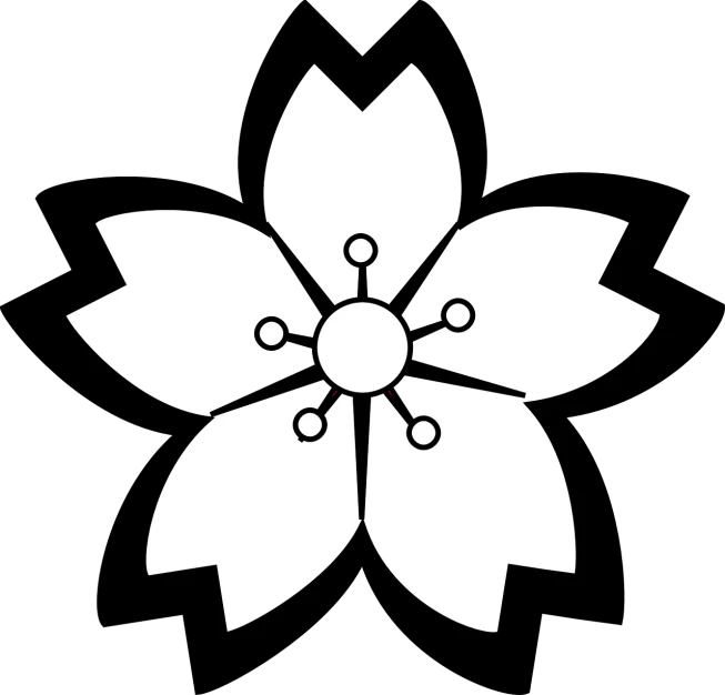 a white flower on a black background, vector art, inspired by Katsushika Ōi, pixabay, sōsaku hanga, military insignia, 28mm, kawaii japanese style, cherry