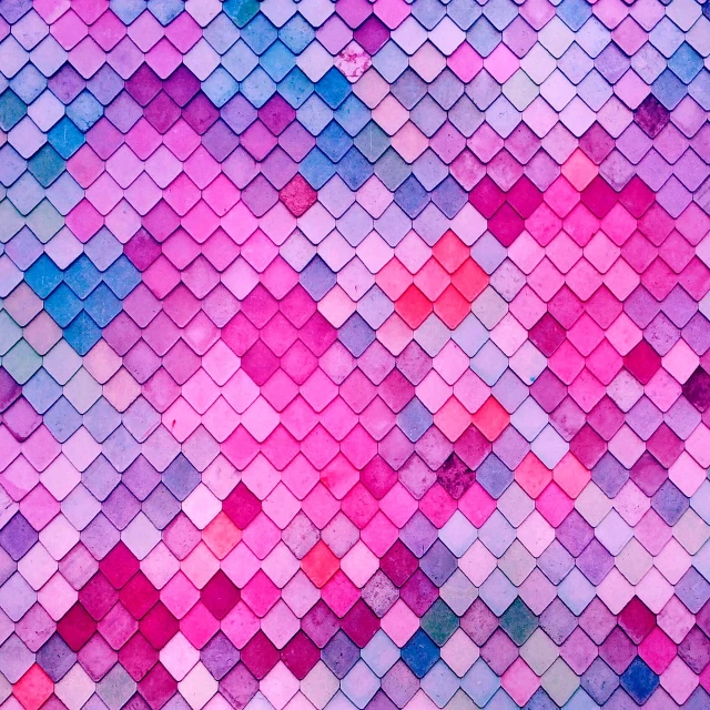 a close up of a colorful tiled wall, by Rhea Carmi, shutterstock, pixel art, shades of pink, dragon scales, motivational, purple color palette