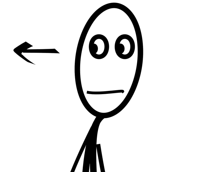 a black and white drawing of a person with an arrow, a cartoon, inspired by Ke Jiusi, reddit, slender nose, frustrated face, perfect face template, short person