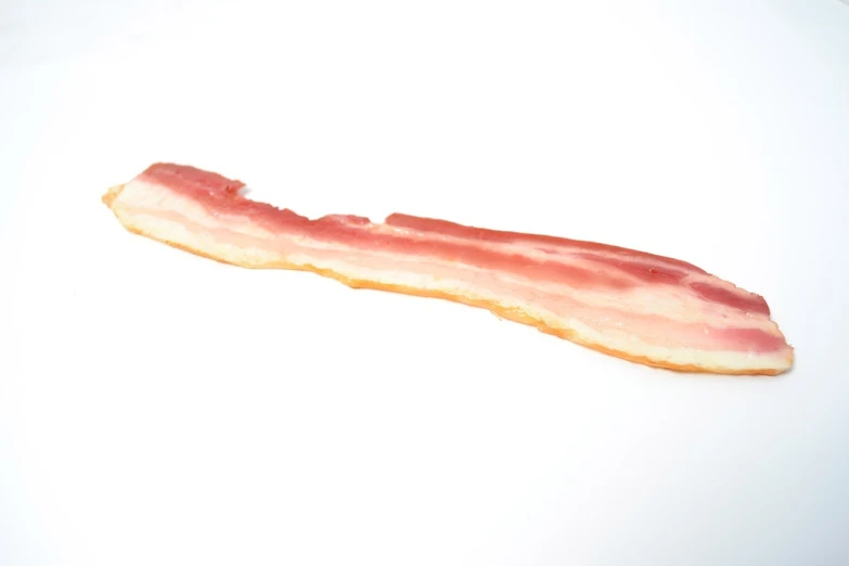 a piece of bacon sitting on top of a white surface, inspired by Peggy Bacon, close-up product photo, cutout, miniature product photo, really long