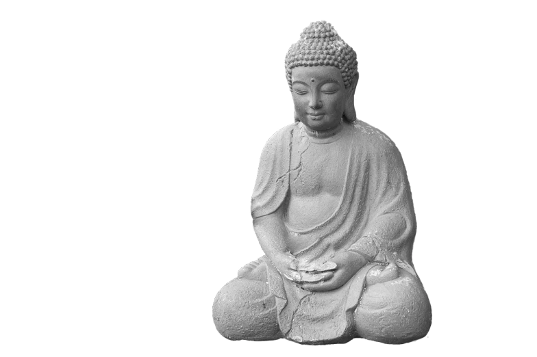 a black and white photo of a buddha statue, an ambient occlusion render, inspired by Kaigetsudō Ando, flickr, scans from museum collection, anjali mudra, made of marble, rice
