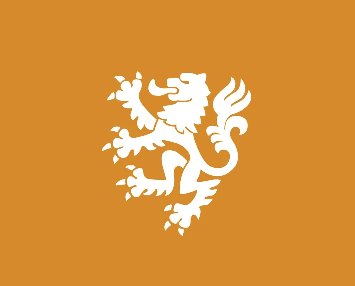 a white lion on an orange background, inspired by Frederik de Moucheron, heraldry, on simple background, flanders, technology