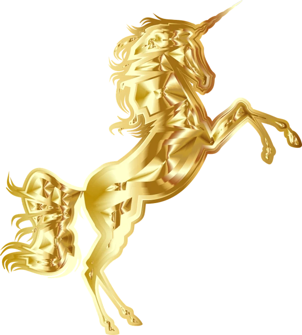 a golden unicorn standing on its hind legs, by Kanō Tan'yū, shutterstock contest winner, art nouveau, gucci, ultra realistic!!!, insignia, gold plated
