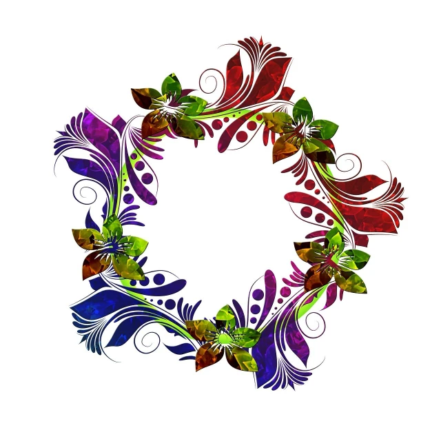 a wreath of flowers and leaves on a white background, a digital rendering, by Henryka Beyer, pixabay, art deco, iridescent accents. vibrant, abstract logo, floral patterned skin, a beautiful artwork illustration