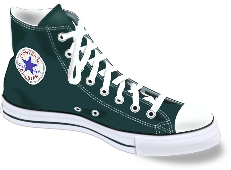 a pair of green sneakers with white laces, deviantart, sots art, converse, cad, dark green color scheme, 1 red shoe 1 blue shoe