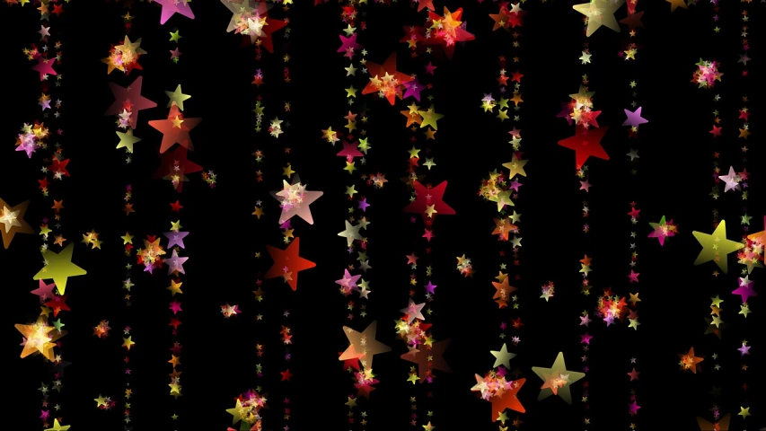 a bunch of colorful stars on a black background, by Marie Bashkirtseff, conceptual art, beaded curtains, seamless texture, autumn season, decorated ornaments