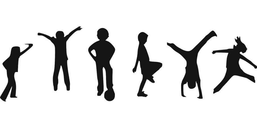 a group of people are silhouetted against a black background, a raytraced image, trending on pixabay, figuration libre, doing a sassy pose, child, dark. no text, rollerskaters