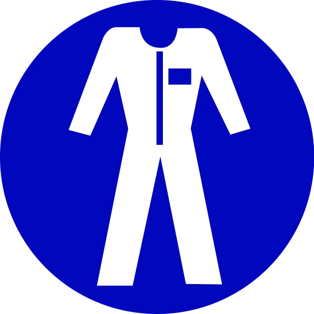 a blue and white sign with a man in a lab coat, pixabay, bauhaus, jumpsuits, all enclosed in a circle, jumpsuit, no epaulettes