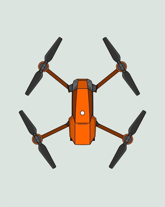 a picture of a quadcopter flying in the sky, a digital rendering, by Andrei Kolkoutine, art deco, clean lineart and flat color, orange body, dji top down view, front top side view