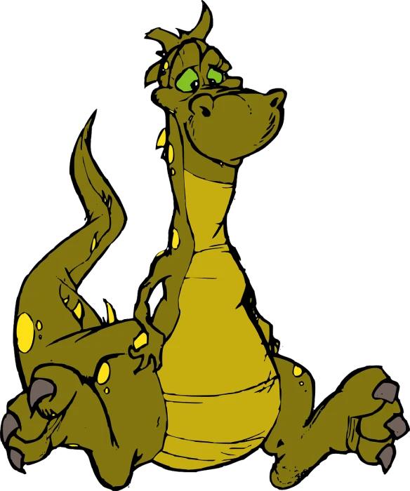a cartoon dragon sitting on the ground, an illustration of, deviantart, “portrait of a cartoon animal, mustard, it\'s name is greeny, scaly!!!