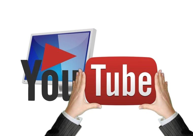 two hands holding a sign that says youtube and a laptop, by Douglas Shuler, shutterstock, video art, big!!!!!!!!!!!!, youtube logo, vertical orientation, floating