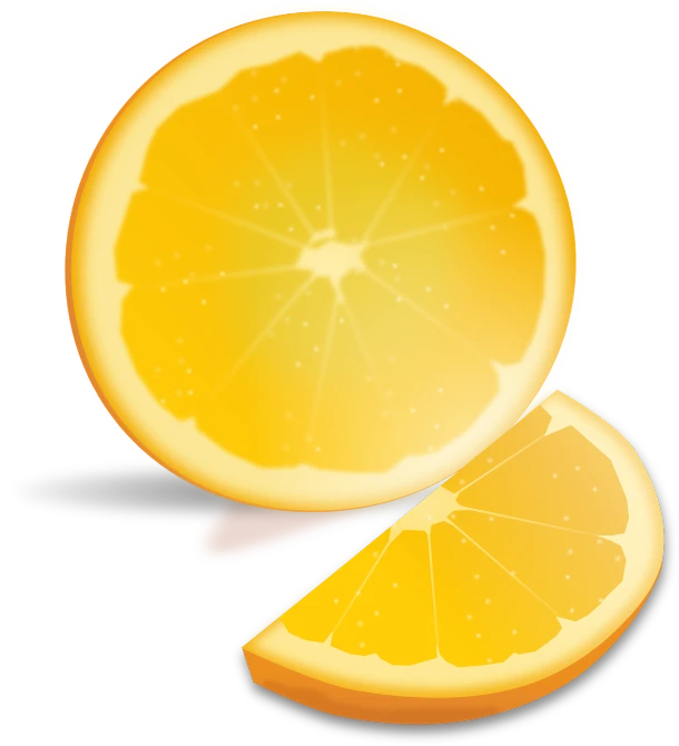 an orange cut in half with a knife, an illustration of, pixabay, digital art, black. yellow, !!! very coherent!!! vector art, untextured, palm