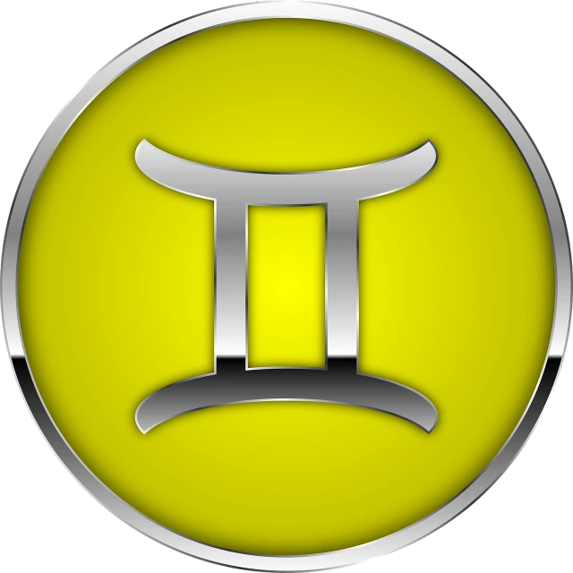 a yellow and silver zodiac sign on a black background, a digital rendering, gemini, shrek, circle, jdm
