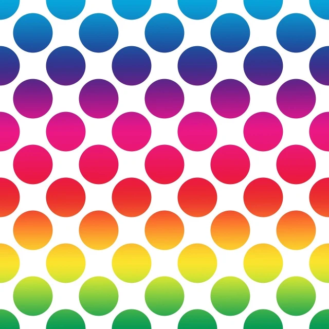 a pattern of multicolored circles on a white background, a digital rendering, inspired by Okuda Gensō, with gradients, in style of lisa frank, polkadots, 3 colour print