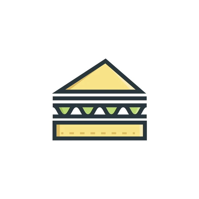 a close up of a sandwich on a white background, superflat, minimalistic logo, stylised flat colors, lined up horizontally, a temple