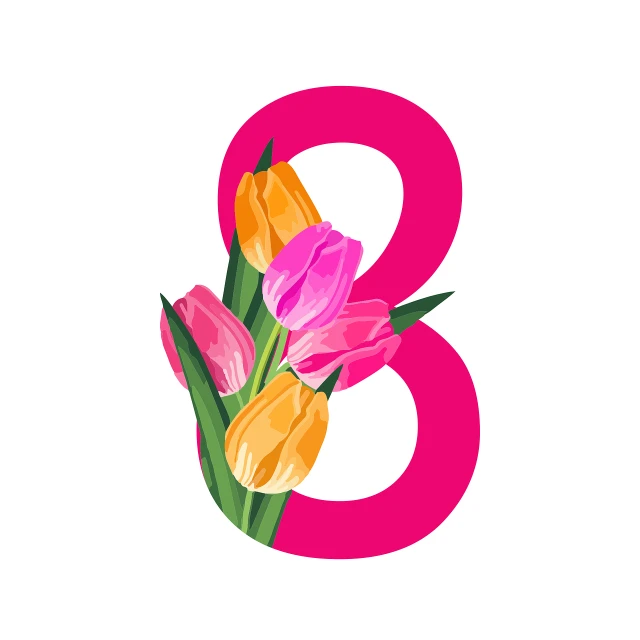 a number with a bunch of tulips in front of it, behance contest winner, happening, - 8, a beautiful artwork illustration, concept illustration, b