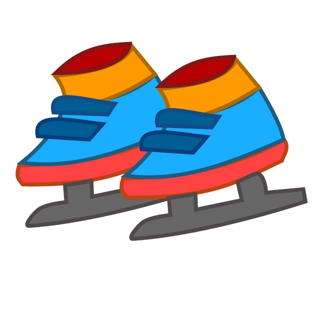 a pair of skates sitting on top of each other, a digital rendering, multicolored vector art, children\'s illustration, on a flat color black background, blue colored