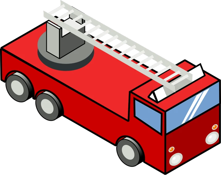 a red fire truck with a ladder on top, a cartoon, pixabay, conceptual art, 2 d overhead view, rubber hose animation, bangalore, wheels