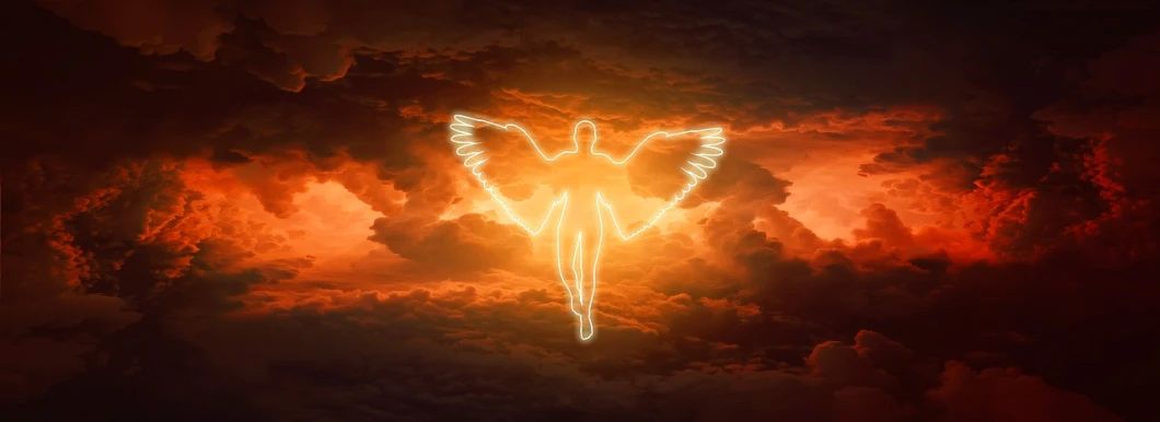 an image of an angel in the sky, digital art, trending on pixabay, symbolism, full body backlight, the annunaki making humans, human glowing, energy body