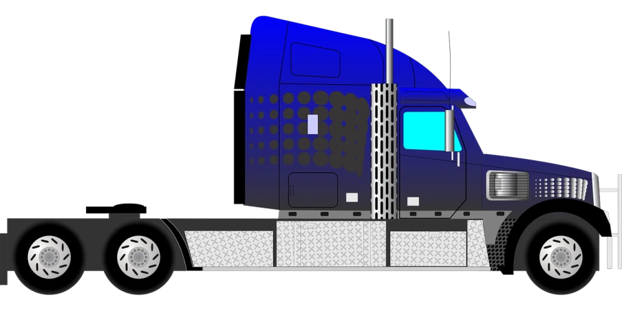 a blue semi truck on a black background, a digital rendering, inspired by Patrick Caulfield, pixabay, digital art, polka dot, side view intricate details, deck, on clear background