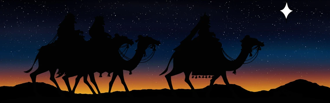 three people riding on the backs of three camels, an illustration of, by Matthew D. Wilson, shutterstock, digital art, under the silent night sky, billboard image, left profile, caravan