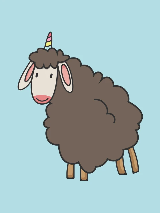 a cartoon sheep with a horn on its head, an illustration of, inspired by Nyuju Stumpy Brown, shutterstock, mingei, dark rainbow colored fur, simple and clean illustration, けもの, cartoon style illustration