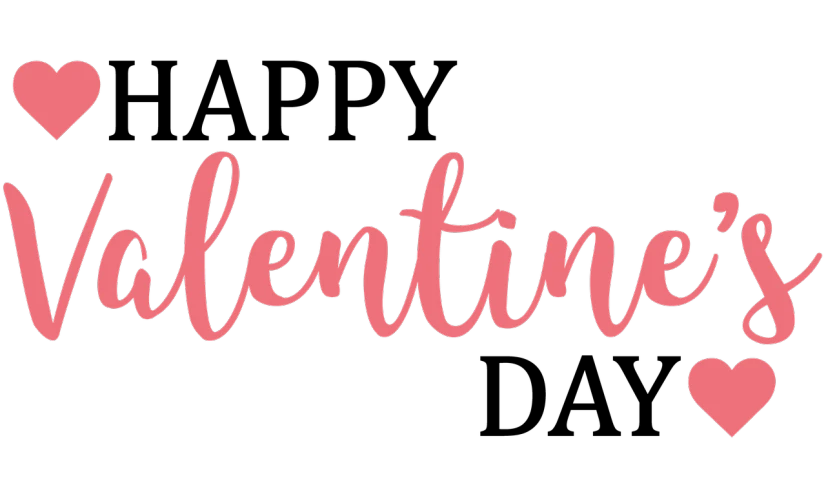 the word valentine's day written in pink on a black background, header with logo, latinas, jaidenanimations, detailed clothing