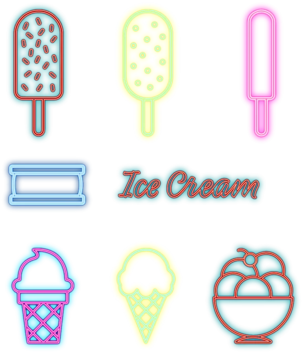 a collection of ice cream icons on a black background, by Adriaen Hanneman, tumblr, pop art, illuminated neon lines, 15081959 21121991 01012000 4k, glowforge template, nyc