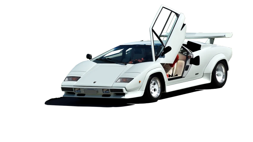 a white sports car with its doors open, by Richard Carline, pixabay, photorealism, countach, centerfold, sense of scale, phot