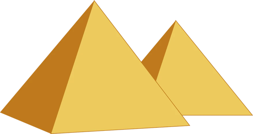 three golden pyramids on a black background, egyptian art, by Joseph Henderson, pixabay, simple gable roofs, bread, no gradients, sea