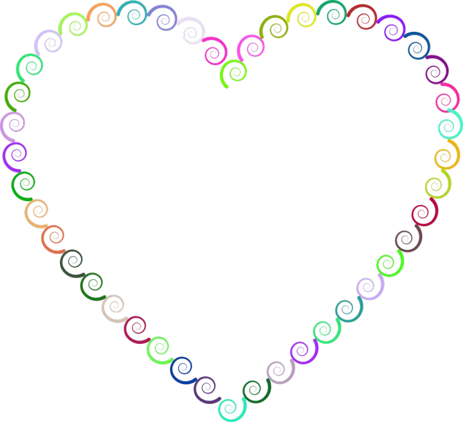 a heart made of swirls on a black background, a picture, inspired by Milton Glaser, flickr, computer art, rainbow accents, clip art, center frame medium shot, cute colorful adorable
