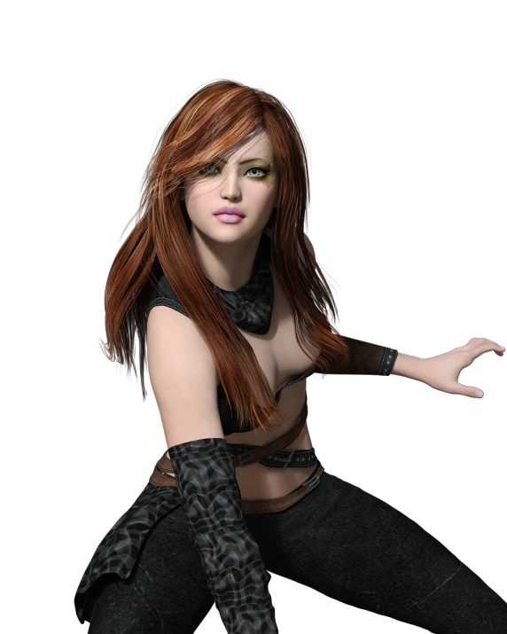 a woman with long red hair posing for a picture, a character portrait, inspired by Elizabeth Polunin, trending on cg society, character from mortal kombat, playful pose of a dancer, trending on mentalray, defiant look attitude