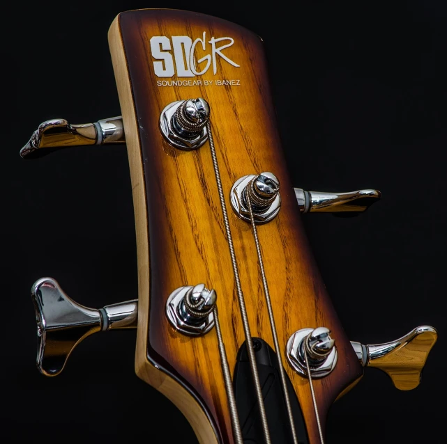 a close up of a bass guitar on a black background, by Sebastian Spreng, dlsr photo, hdr smooth, scott radke, sun coast