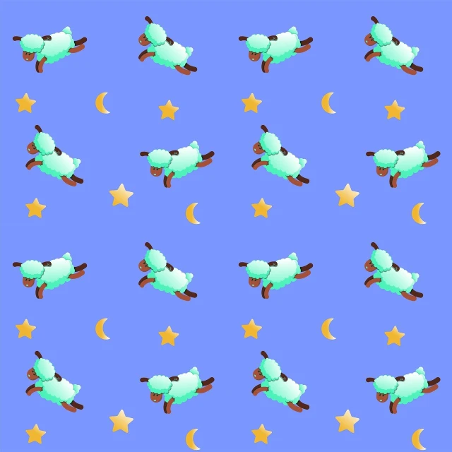 a pattern of sheep and stars on a blue background, a digital rendering, tumblr, basil flying, sleeping, from toy story, sprite 2 d