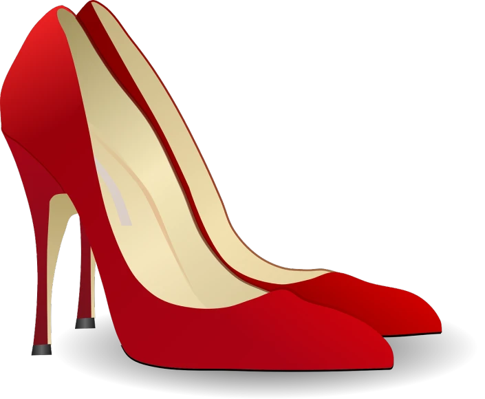 a pair of red high heeled shoes, a cartoon, pixabay, sōsaku hanga, wealthy women, elegant!!, left profile, carnival