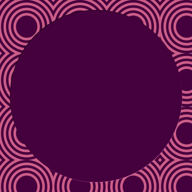 a black circle surrounded by pink circles on a purple background, a picture, op art, decorative art deco border, material is!!! plum!!!, bangalore, indigo background