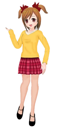 a girl in a yellow sweater and red plaid skirt, inspired by Un'ichi Hiratsuka, digital art, full body!!!!!!, betty cooper, modeled in poser, erza scarlet as a real person