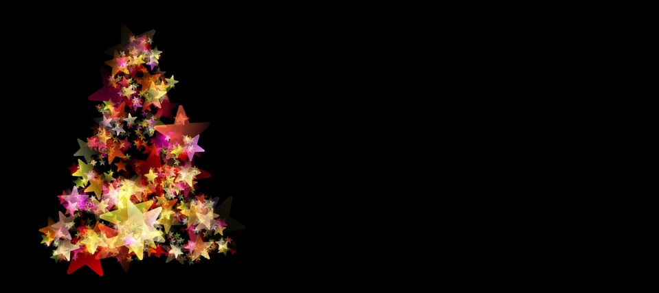 a christmas tree made of stars on a black background, a screenshot, by Daarken, minimalism, flowery wallpaper, pc screenshot, hd screenshot, header text”