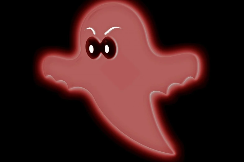 a close up of a ghost face on a black background, a cartoon, reddish, beware the jubjub bird, computer generated, flash photo