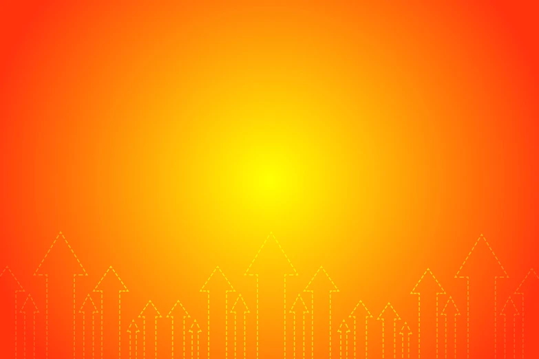 an image of an orange cityscape background, digital art, arrows, gradient yellow to red, success, solid color background intricate