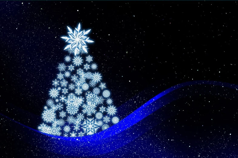 a blue christmas tree with snowflakes on it, pixabay, digital art, space galaxy background, lineless, the background is black, background is white and blank