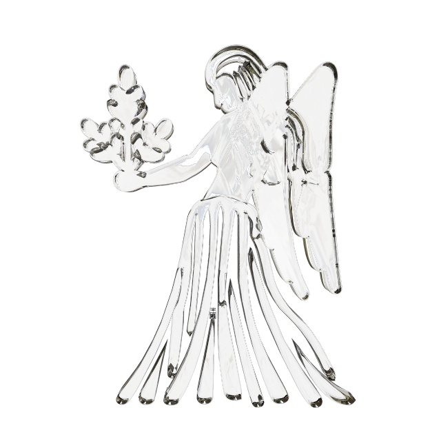 a silver statue of an angel holding a flower, a raytraced image, art nouveau, in style of chrome hearts, top view, pine, high detail product photo