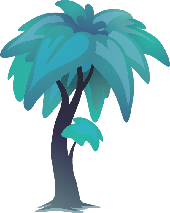 a blue and green palm tree on a black background, polycount, conceptual art, shaded flat illustration, with a tall tree, 2. 5 d illustration, cartoon illustration